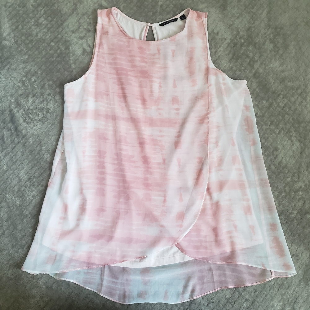 H by Halston Womens Pink Sleeveless Layered Flowy Tank Top L Workwear Coquette